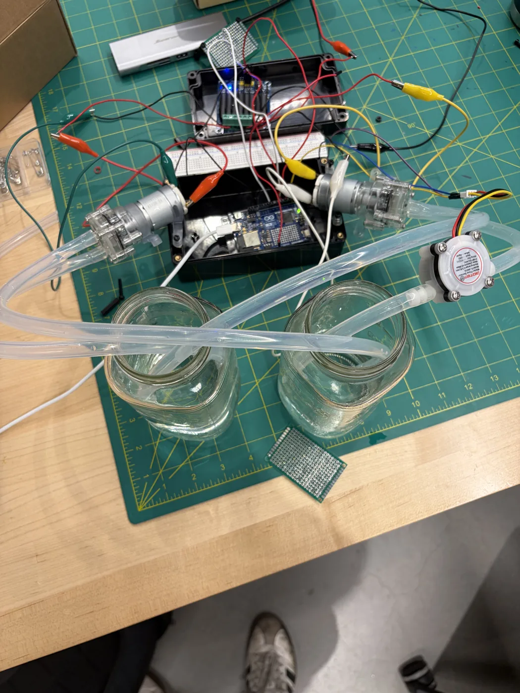 Water distribution prototype hardware and sensor setup.
